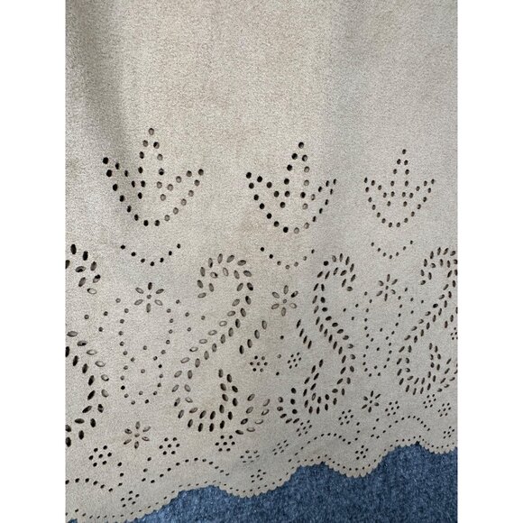 Chicos Faux Suede Tunic Top Size 2/L/12 Tan 3/4 Sleeve Western Cowgirl Country - Picture 9 of 12